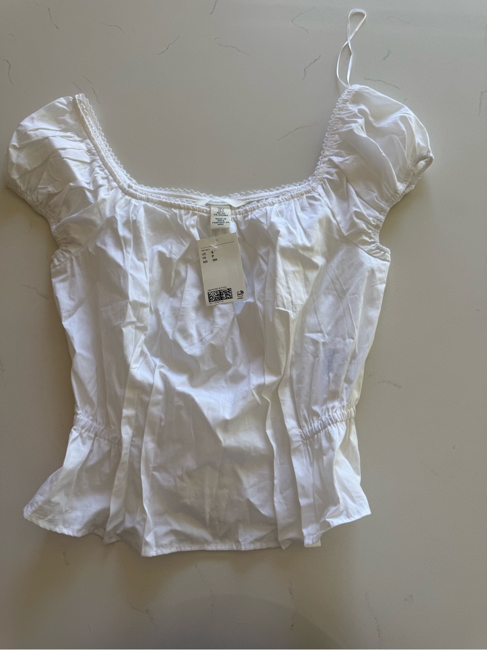 H&M White Square Neck Puff Sleeve Top